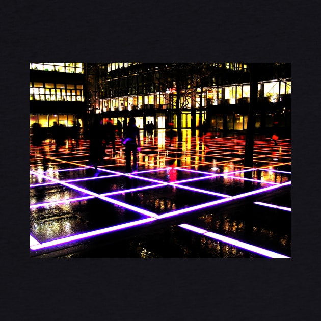 Finsbury Avenue Square, London, at night  - surreal city photo in red and purple by AtlasMirabilis